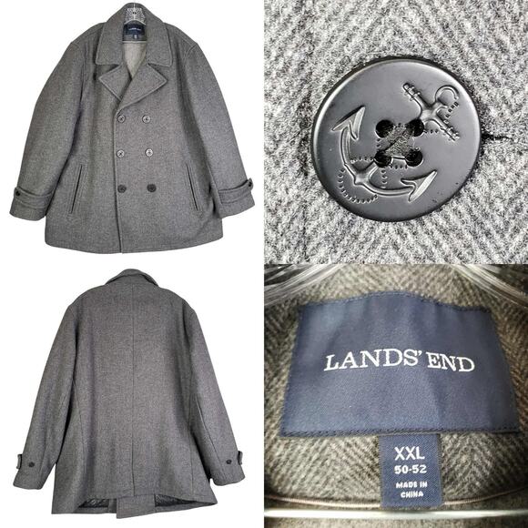 Lands End Jacket Coat Men's Size XXL Gray Wool Lined Wool Button Up - Picture 1 of 11